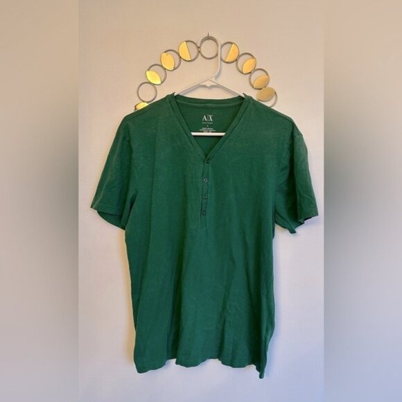 Armani Exchange Other - A/X Armani Exchange Mens Basic Short Sleeve Shirt Size Large VNeck Green Buttons
